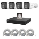 Sistem supraveghere video IP HiLook 4 camere 6MP pentru curte si locuinta,Iluminare duala 30m,Microfon si difuzor,Alarma activa,NVR PoE 4 canale,HDD 1