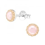 Cercei Argint 925 Rotunzi cu Cristale Swarovski Rose, Sistem Inchidere Surub, Ambalaj Cadou