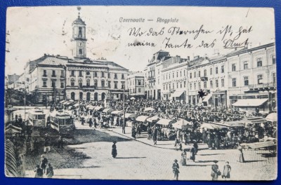 Bucovina - 1922 - Cernauti - Czernowitz Ringplatz - printata, circulata, foarte animata, 3 timbre intacte, stampile lizibile foto