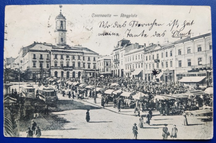 Bucovina - 1922 - Cernauti - Czernowitz Ringplatz - printata, circulata, foarte animata, 3 timbre intacte, stampile lizibile