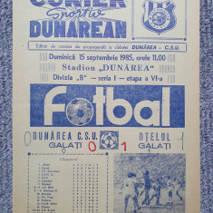 Program meci fotbal Dunarea CSU Galati-Otelul Galati 15 sept 1985, stare buna