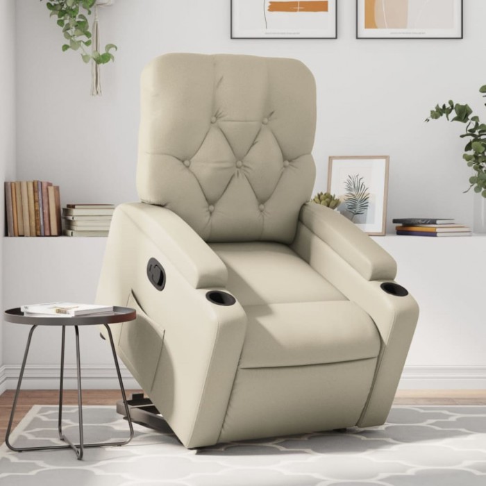 vidaXL Fotoliu rabatabil cu ridicare, crem, piele ecologică 3204773