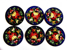 Suport pahare design model floral viu pe fundal albastru, set suport pahare 39985 foto