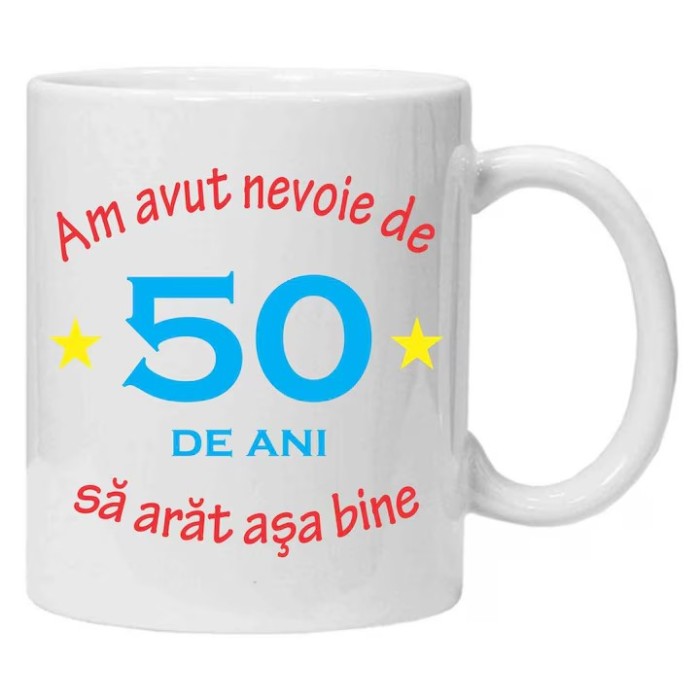 Cana alba personalizata &quot;am avut nevoie de 50 de ani&quot;, INOVATIX&reg;️. 330ml