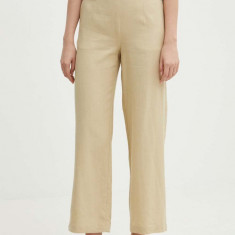 United Colors of Benetton pantaloni din amestec de in culoarea bej, lat, high waist