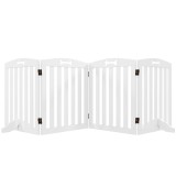 PawHut Poartă Pliabilă pentru C&acirc;ini cu 4 Panouri, 2 Suporturi, MDF, 207,5x30x61 cm, Alb | Aosom Romania