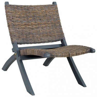 vidaXL Scaun relaxare, gri &amp;amp; natural, ratan kubu &amp;amp; lemn masiv de mahon 285801 foto