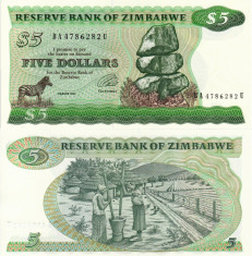 ZIMBABWE 5 dollars 1994 UNC!!! foto