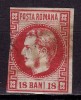 RO 1868 ,LP 24 ,&quot;Carol I cu favoriti&quot;, 18 BANI rosu, un cadru taiat ,stampilat