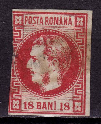 RO 1868 ,LP 24 ,&amp;quot;Carol I cu favoriti&amp;quot;, 18 BANI rosu, un cadru taiat ,stampilat foto