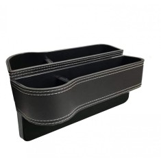 Organizator auto intre scaune, negru cu cusatura alba, set 2 bucati