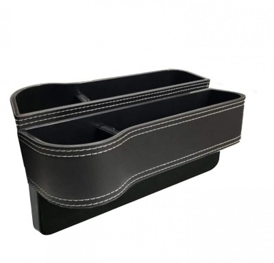 Organizator auto intre scaune, negru cu cusatura alba, set 2 bucati foto