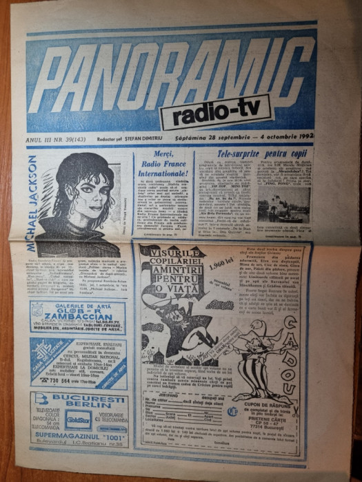 panoramic radio-tv 28 septembrie - 4 octombrie 1992- art ziua radioului