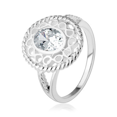 Inel din argint 925, contur mai lat format din simboluri ale infinitului, zirconiu oval transparent - Marime inel: 48 foto