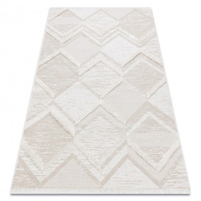 Covor ECO SISAL MOROC 22314 romburi, zigzag, boho franjuri - structural bej / cremă, 136x190 cm foto