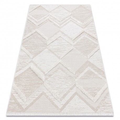 Covor ECO SISAL MOROC 22314 romburi, zigzag, boho franjuri - structural bej / cremă, 194x290 cm