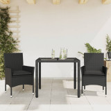 Set mobilier de gradina cu perne 3 piese negru poliratan&amp;sticla GartenMobel Dekor, vidaXL