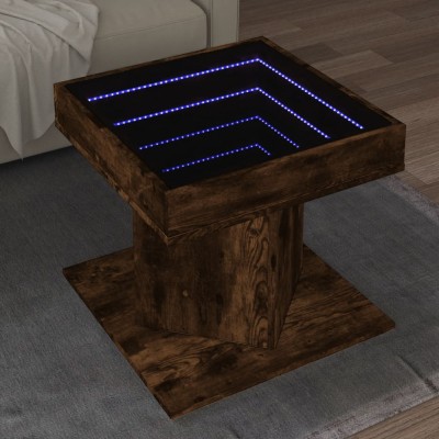 vidaXL Măsuță de cafea cu LED stejar fumuriu 50x50x45cm lemn prelucrat 847564 foto