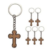 Cumpara ieftin Set 6 brelocuri crestine bej-argintiu 9,3 cm, cruce 3,5 x 2,6 cm, grosime 4 mm, inel 3,4 cm, accesorii religioase pentru chei, marturii botez
