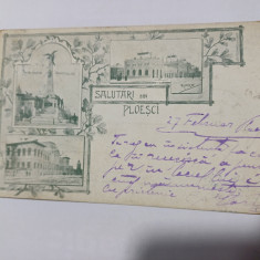 CARTE POSTALA,,SALUTARI DIN PLOIESTI".1900.