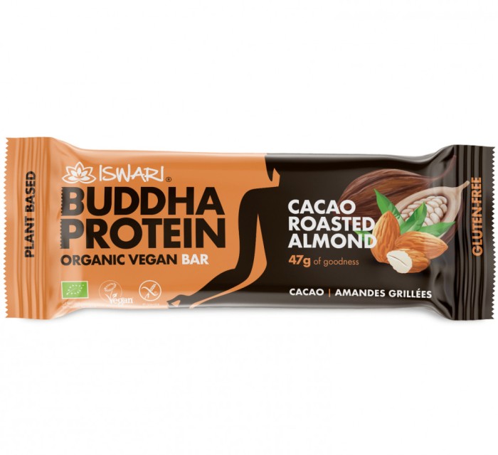 Baton proteic BIO cu migdale prajite si cacao Iswari
