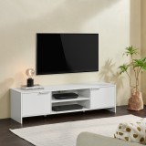 Comoda TV Stevns alba, 145 cm, cu 2 usi si rafturi deschise