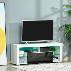 Mobilier Suport TV HOMCOM cu Lumini LED 20 de culori si Telecomanda pentru Televizoare de pana la 55 inchi, Alb