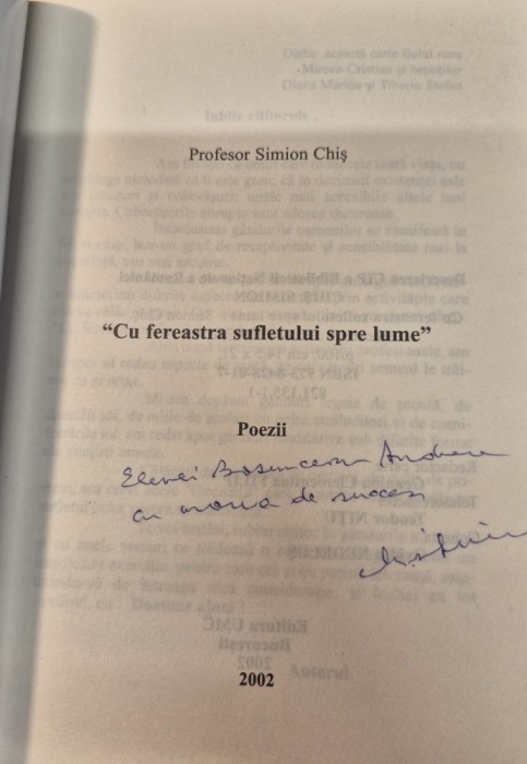 Cu fereastra sufletului spre lume Simion Chis cu autograf