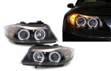 Faruri BMW Seria 3 E90 E91 2005-2008 Angel Eyes negre, set stanga-dreapta
