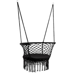 Scaun Suspendat tip Leagan Cuib 80cm cu Perna Inclusa si Franjuri pentru Terasa, Gradina sau Casa, Negru foto