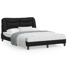 vidaXL Cadru de pat cu lumini LED, negru, 140x200 cm, piele ecologică