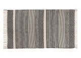 Covor decorativ, bej cu model de puncte negre si linii cu franjuri scurte, 95 x 60 cm