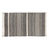 Covor decorativ, bej cu model de puncte negre si linii cu franjuri scurte, 95 x 60 cm