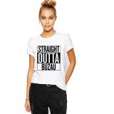 Tricou dama alb - Straight Outta Buzau - XL
