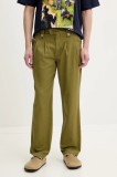Desigual pantaloni de bumbac BANKER barbati, culoarea verde, cu fason chinos, 25SMPW01