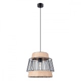 Lampă Suspendată Brilo Negru Oțel/Snur 1 Bec Coș Geometric Industrial De Interior