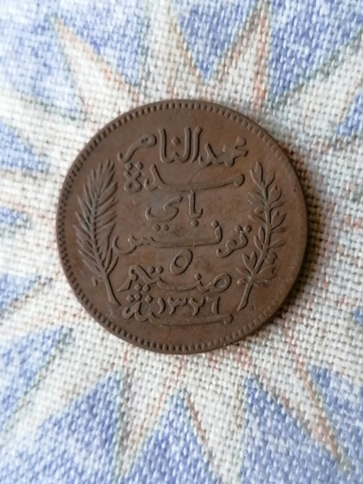 Moneda Tunisia 5 centimes 1908 (1326)A.