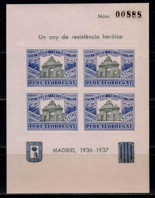 Catalonia 1937 colita-Spania razboiul civil,em. locala Porta Toledo alb./ver,MNH foto