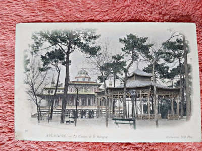 Carte postala color, Arcachon, Le Casino et le Kiosque, inceput de secol XX foto