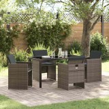 Set de dining pentru grădină cu 5 piese și perne, ratan sintetic gri