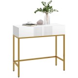 HOMCOM Masă Consolă cu 2 Sertare, Masă Modernă de Intrare cu Bază din Oțel &icirc;n Ton Auriu, 80x31.5x75 cm, Alb | Aosom Romania