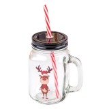 Cana din sticla cu decoratiuni de Craciun, Ren si pai Handy KitchenServ
