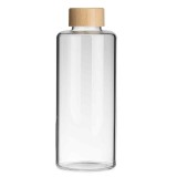 Sticla Pufo Hydrate pentru apa sau lichide din material borosilicat, capac bambus, 1L
