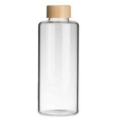 Sticla Pufo Hydrate pentru apa sau lichide din material borosilicat, capac bambus, 1L