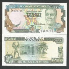 ZAMBIA 20 KWACHA 1989 / 1991 UNC [1] P- 32b , Semnatura 9 , necirculata