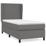 Cumpara ieftin Pat box spring cu saltea, gri, 90x200 cm, piele ecologica