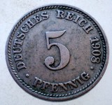 Moneda Germania 5 Pfennig 1908 D, KM#11, Cupru-Nichel, 18mm - Numismatica Germana Colectie