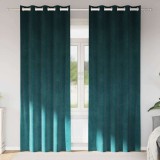 Draperii opace cu ocheți, 2 buc., verde &icirc;nchis, catifea