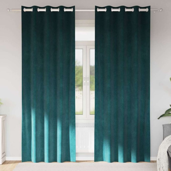 Draperii opace cu ocheți, 2 buc., verde &icirc;nchis, catifea