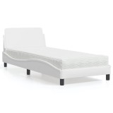 VidaXL Pat cu saltea, alb, 90x190 cm, piele ecologică 3208318